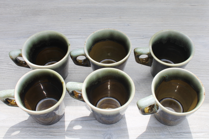 photo of 1970s 80s vintage Pfaltzgraff coffee mugs, Gourmet copper green drip glaze pottery #2