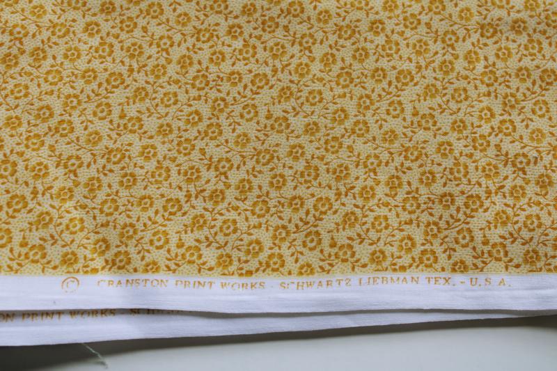 photo of 1970s 80s vintage print cotton quilting fabric, tiny floral in honey mustard gold #1