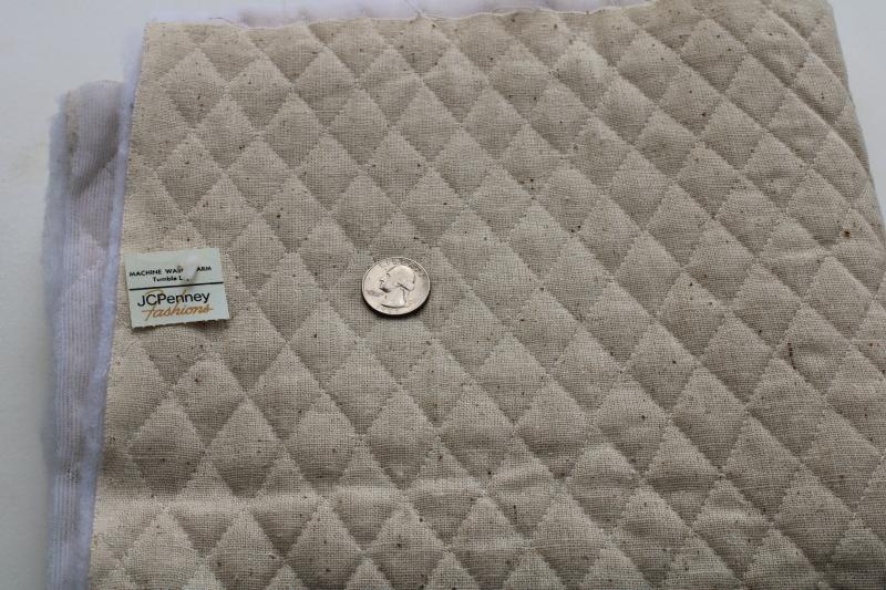 photo of 1970s vintage 'homespun' unbleached cotton poly fill quilted fabric Penney's label #1