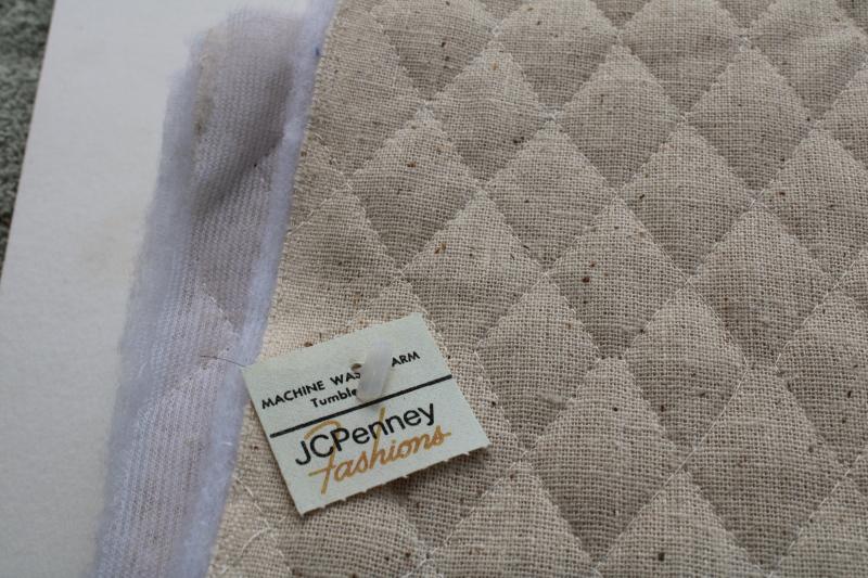 photo of 1970s vintage 'homespun' unbleached cotton poly fill quilted fabric Penney's label #3