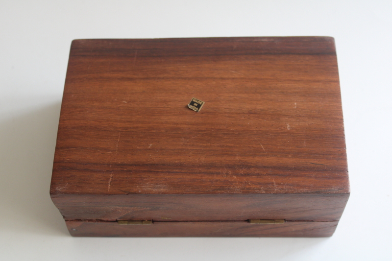 photo of 1970s vintage India teak box with brass inlay, celestial sun, moon and stars  #7