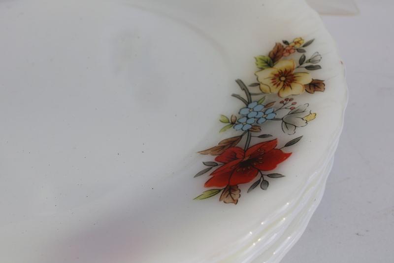 photo of 1970s vintage Korea milk glass plates w/ bright flowers, Fire King type glasswa #2