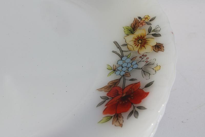 photo of 1970s vintage Korea milk glass plates w/ bright flowers, Fire King type glasswa #3