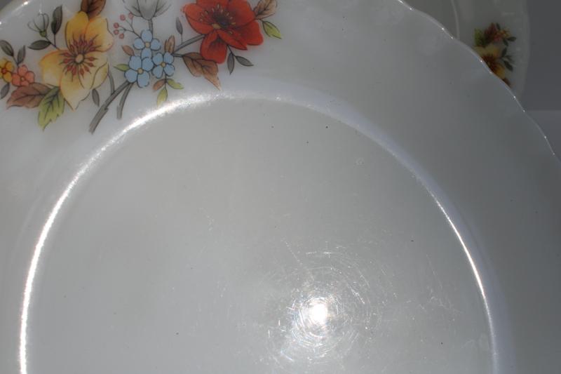 photo of 1970s vintage Korea milk glass plates w/ bright flowers, Fire King type glasswa #6