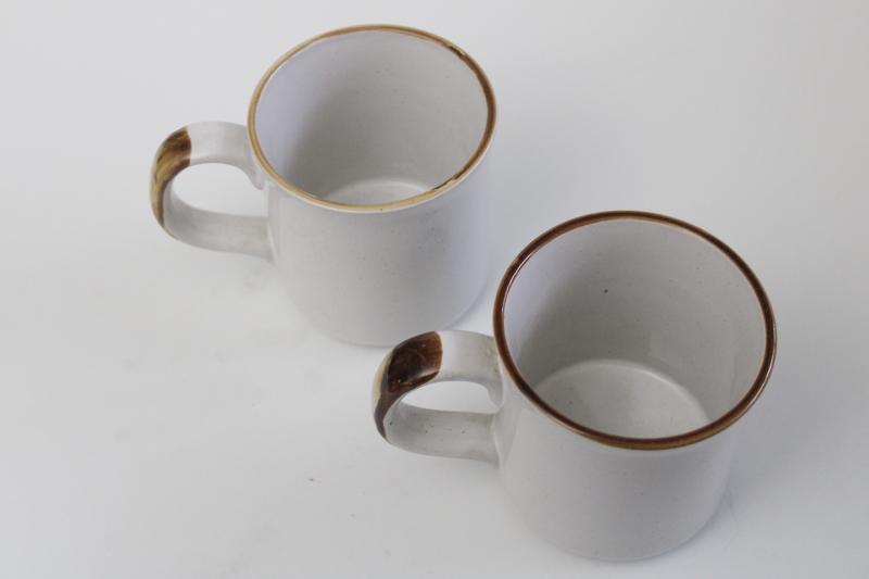 photo of 1970s vintage Korea stoneware pottery mugs, birds on flowering trees blue chinoiserie floral  #4