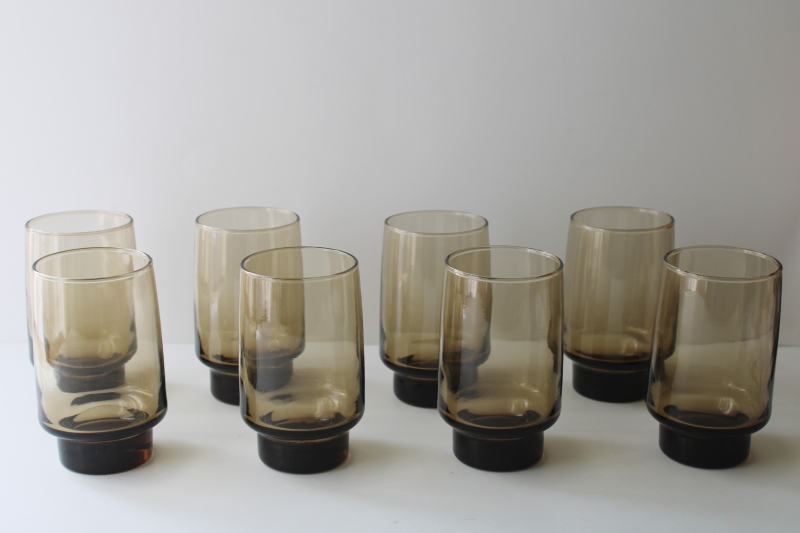 photo of 1970s vintage Libbey Accent glasses, tawny smoke brown glass tumblers in original boxes  #3