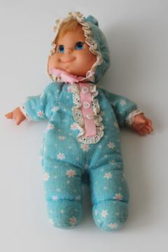 catalog photo of 1970s vintage Mattel Baby Beans rubber face doll pull string talker, works! 