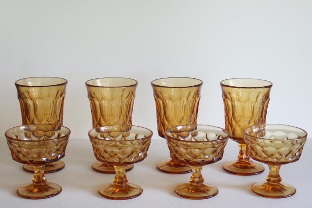 photo of 1970s vintage Noritake Perspective amber glass goblets, iced tea water glasses & champagnes #1