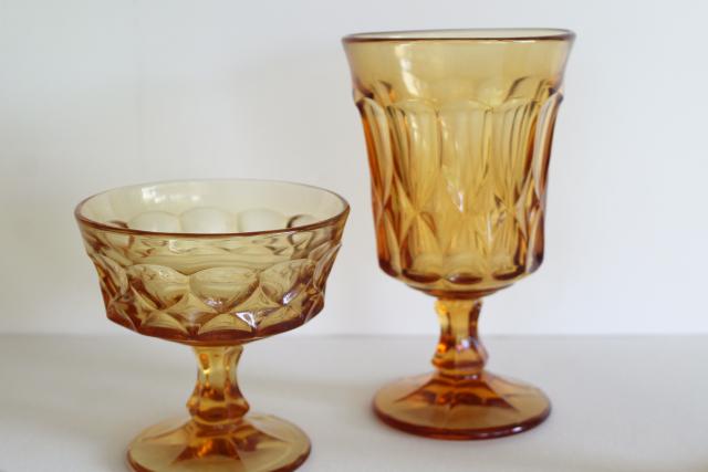 photo of 1970s vintage Noritake Perspective amber glass goblets, iced tea water glasses & champagnes #2