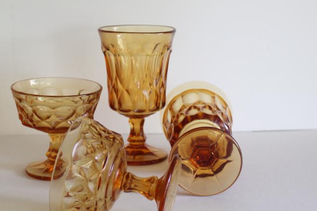 photo of 1970s vintage Noritake Perspective amber glass goblets, iced tea water glasses & champagnes #3