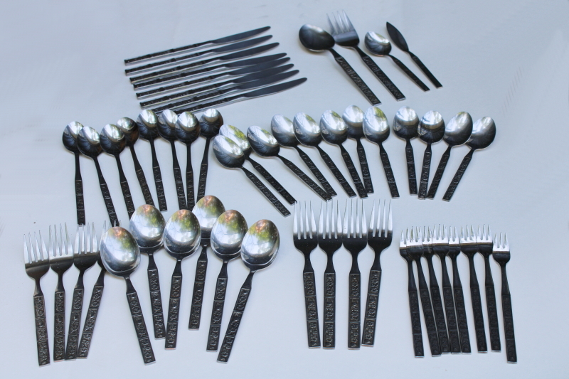 photo of 1970s vintage Northland Japan stainless flatware Spring Fever mod floral pattern Oneida set  #1