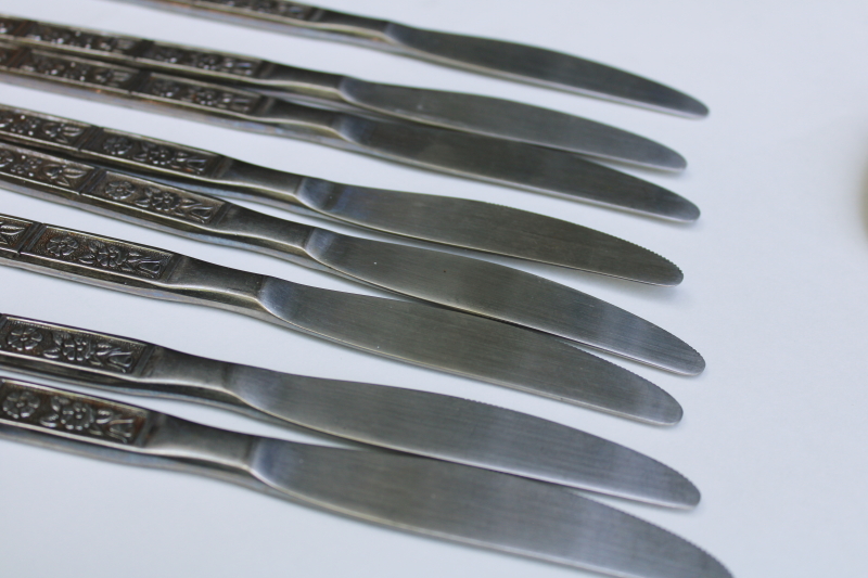 photo of 1970s vintage Northland Japan stainless flatware Spring Fever mod floral pattern Oneida set #2