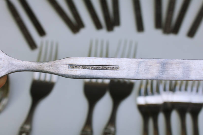 photo of 1970s vintage Northland Japan stainless flatware Spring Fever mod floral pattern Oneida set #5