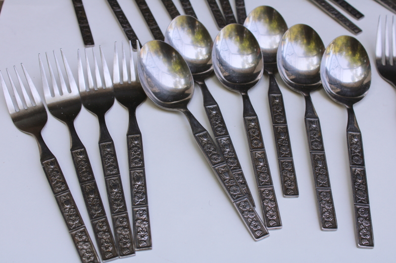 photo of 1970s vintage Northland Japan stainless flatware Spring Fever mod floral pattern Oneida set #6
