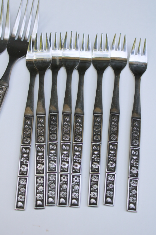 photo of 1970s vintage Northland Japan stainless flatware Spring Fever mod floral pattern Oneida set #7