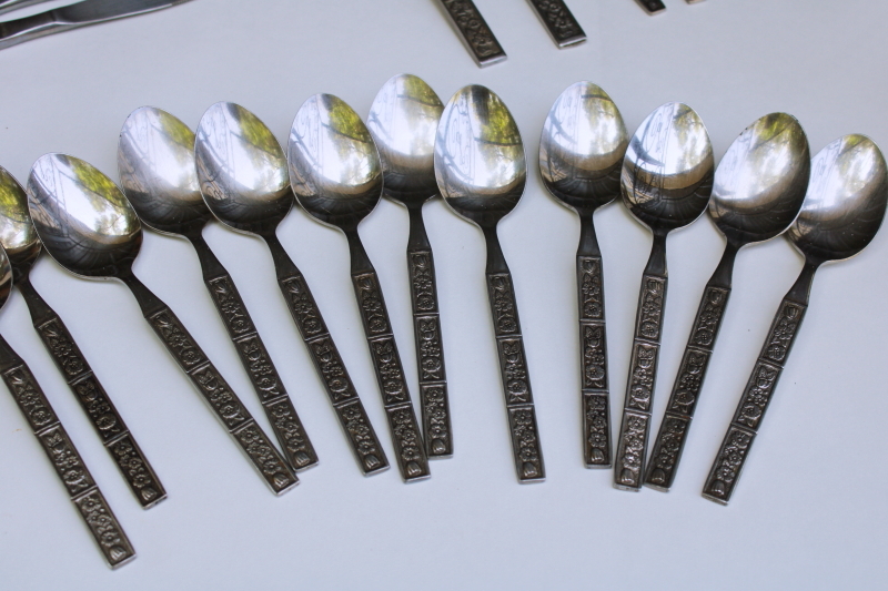 photo of 1970s vintage Northland Japan stainless flatware Spring Fever mod floral pattern Oneida set #8