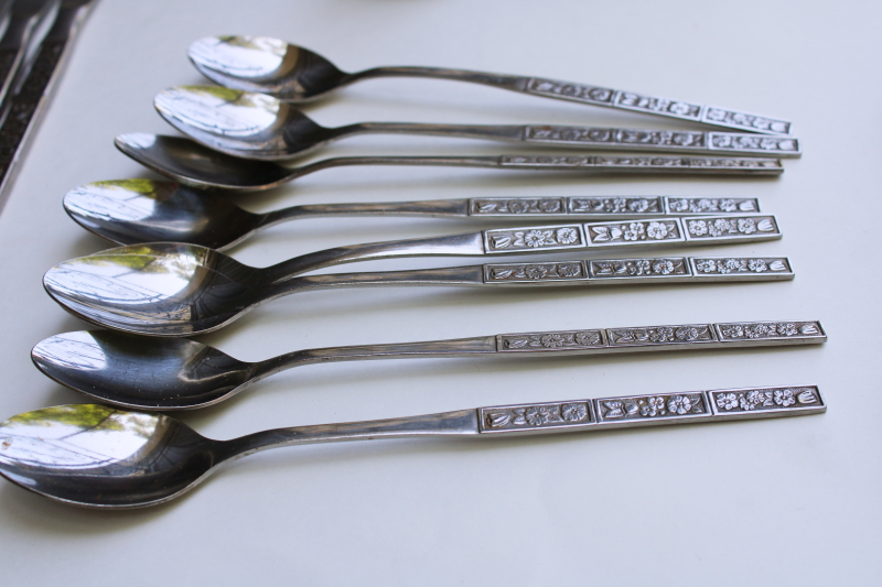 photo of 1970s vintage Northland Japan stainless flatware Spring Fever mod floral pattern Oneida set #9