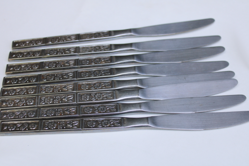 photo of 1970s vintage Northland Japan stainless flatware Spring Fever mod floral pattern Oneida set #11