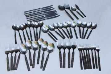 catalog photo of 1970s vintage Northland Japan stainless flatware Spring Fever mod floral pattern Oneida set 