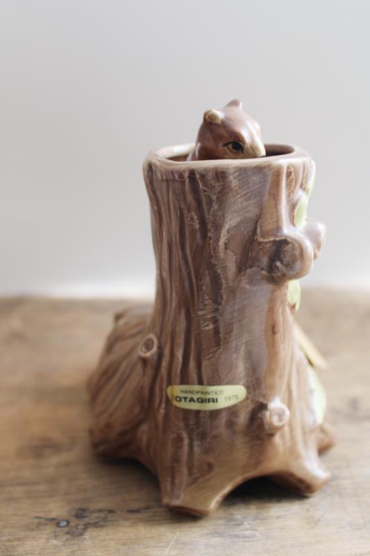 photo of 1970s vintage Otagiri Japan ceramic music box, squirrels in hollow tree stump #5