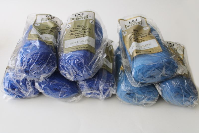 photo of 1970s vintage Phentex synthetic yarn for knitting, fluffy macrame, crafts shades of blue #1