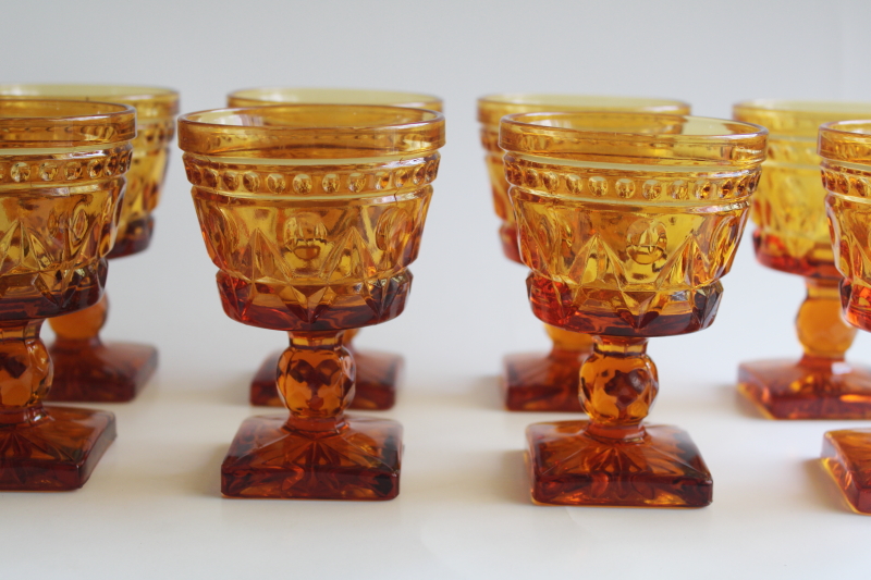 photo of 1970s vintage amber glass wine or cocktail glasses, Colony Park Lane pattern goblets  #2