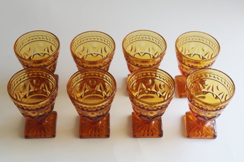 photo of 1970s vintage amber glass wine or cocktail glasses, Colony Park Lane pattern goblets  #3