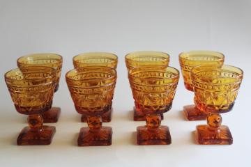 1970s vintage amber glass wine or cocktail glasses, Colony Park Lane pattern goblets 