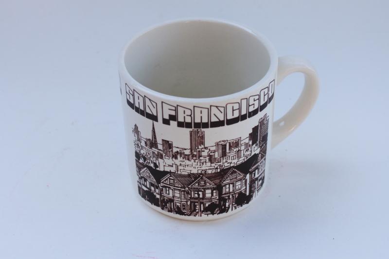 photo of 1970s vintage ceramic mug, San Francisco skyline graphics Taylor & Ng style #1