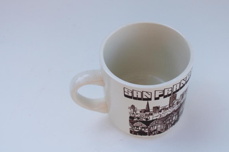 photo of 1970s vintage ceramic mug, San Francisco skyline graphics Taylor & Ng style #2