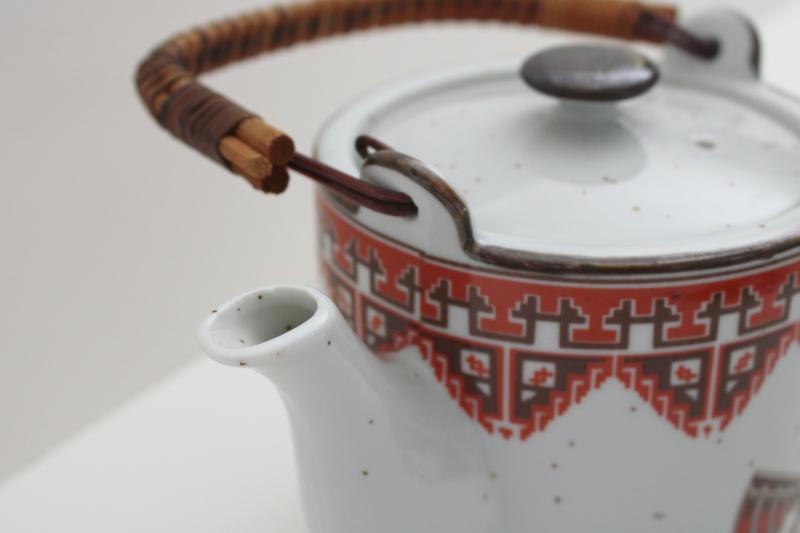 photo of 1970s vintage ceramic teapot w/ Indian thunderbird design, made in Japan stoneware #4