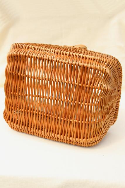 photo of 1970s vintage market baskets, mama & baby natural brown wicker rattan basket set #3