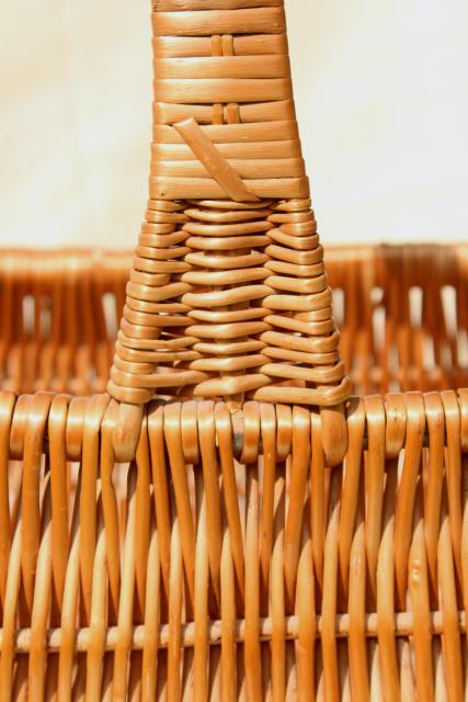 photo of 1970s vintage market baskets, mama & baby natural brown wicker rattan basket set #4