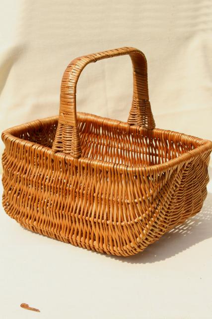 photo of 1970s vintage market baskets, mama & baby natural brown wicker rattan basket set #11