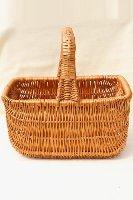 photo of 1970s vintage market baskets, mama & baby natural brown wicker rattan basket set #12