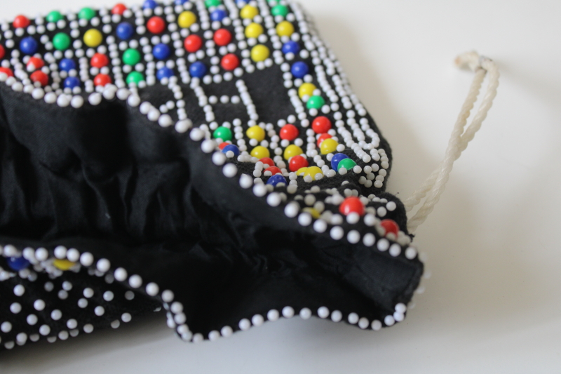 photo of 1970s vintage plastic beaded bag Hawaii souvenir, hippie festival drawstring pouch purse #5