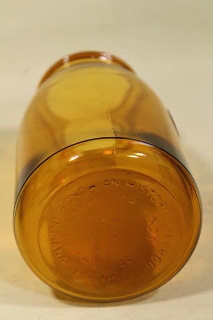 photo of 1970s vintage reproduction amber glass bottle, Buffalo Ball jar embossed mark canning jar #4