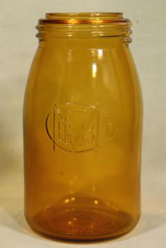 catalog photo of 1970s vintage reproduction amber glass bottle, Buffalo Ball jar embossed mark canning jar