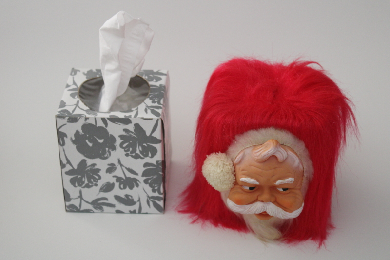 photo of 1970s vintage rubber face Santa kitschy Christmas tissue box, red fuzzy fake fur, so retro! #5