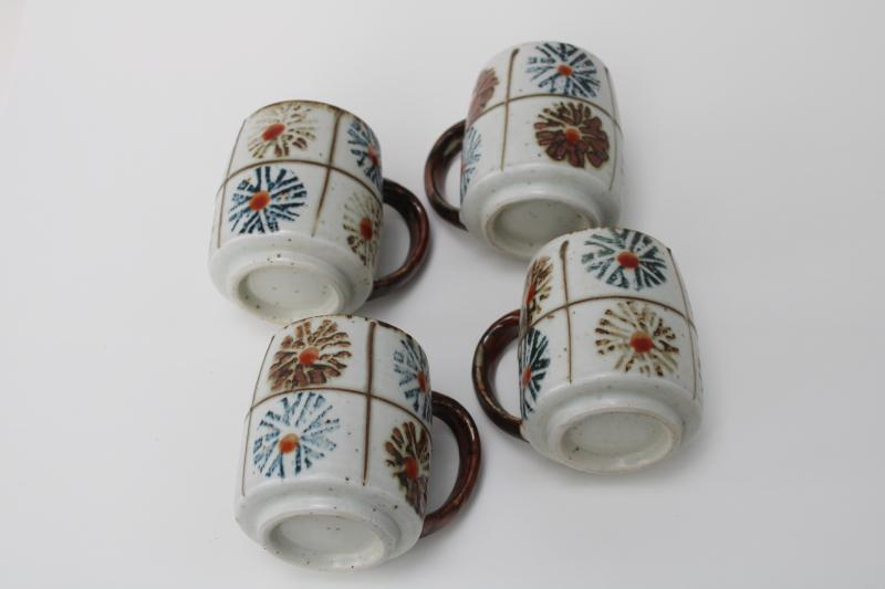 photo of 1970s vintage stoneware pottery mugs w/ starburst daisy flowers, Otagiri Japan? #3