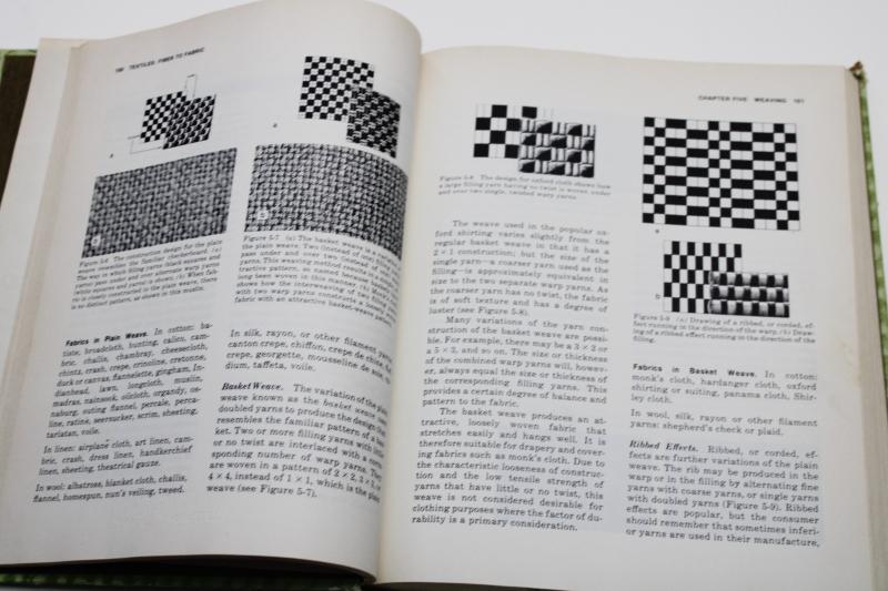 photo of 1970s vintage textbook, Textiles Fibers to Fabric, materials & fabric weave knit types #6