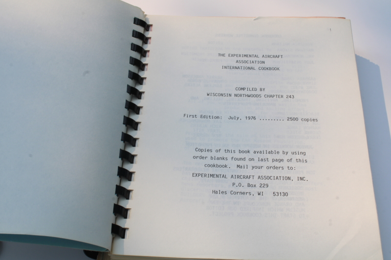 photo of 1976 vintage community cookbook EAA Experimental Aircraft Association northwoods Wisconsin chapter #2