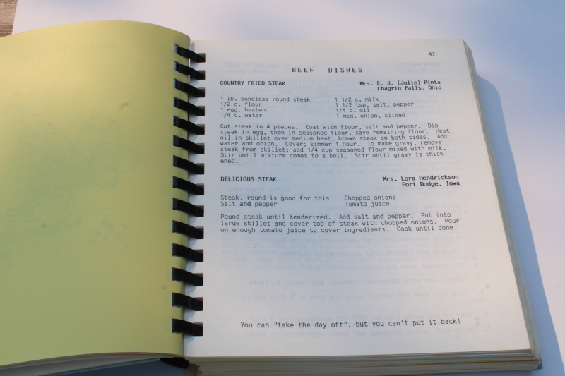 photo of 1976 vintage community cookbook EAA Experimental Aircraft Association northwoods Wisconsin chapter #3