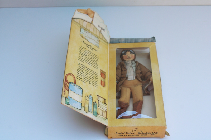 photo of 1979 Hallmark Amelia Earhart printed cloth doll in tiny airport print box  #8