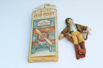 catalog photo of 1979 Hallmark Amelia Earhart printed cloth doll in tiny airport print box 