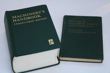 catalog photo of 1979 vintage 21st edition Machinerys Handbook and additional book on the Use of Tables & Formulas