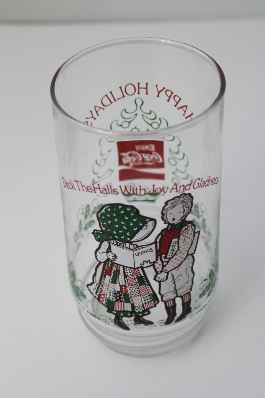 photo of 1980 Holly Hobbie & Robbie Christmas Coca Cola glasses full set of four tumblers #3