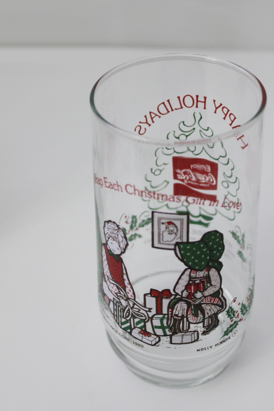 photo of 1980 Holly Hobbie & Robbie Christmas Coca Cola glasses full set of four tumblers #4