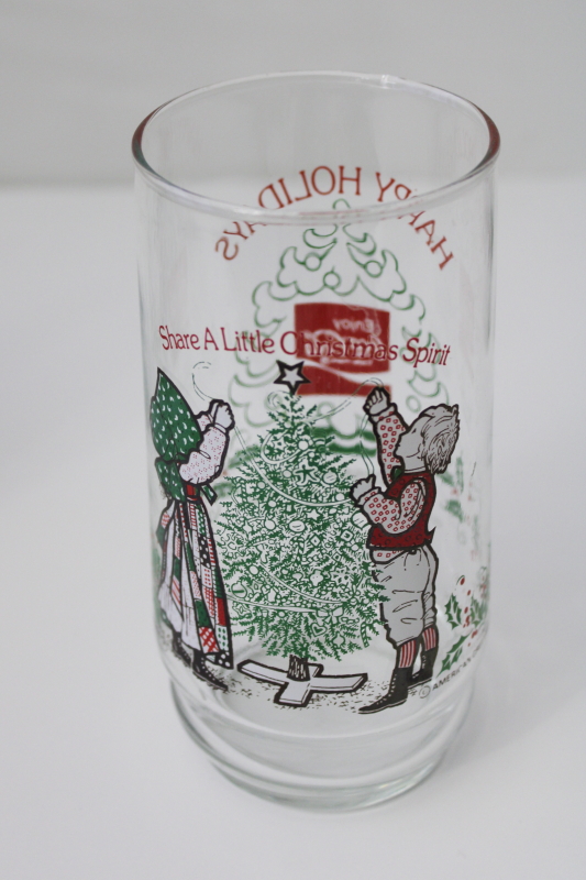 photo of 1980 Holly Hobbie & Robbie Christmas Coca Cola glasses full set of four tumblers #5