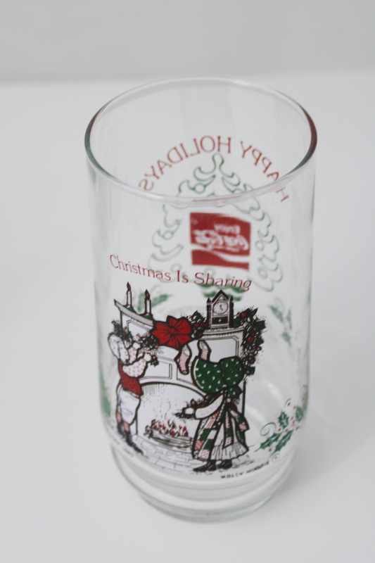 photo of 1980 Holly Hobbie & Robbie Christmas Coca Cola glasses full set of four tumblers #6